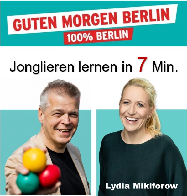 Lydia lernte am 15.5. bei Stephan Ehlers das Jonglieren im Sendestudio in 7 Minuten.